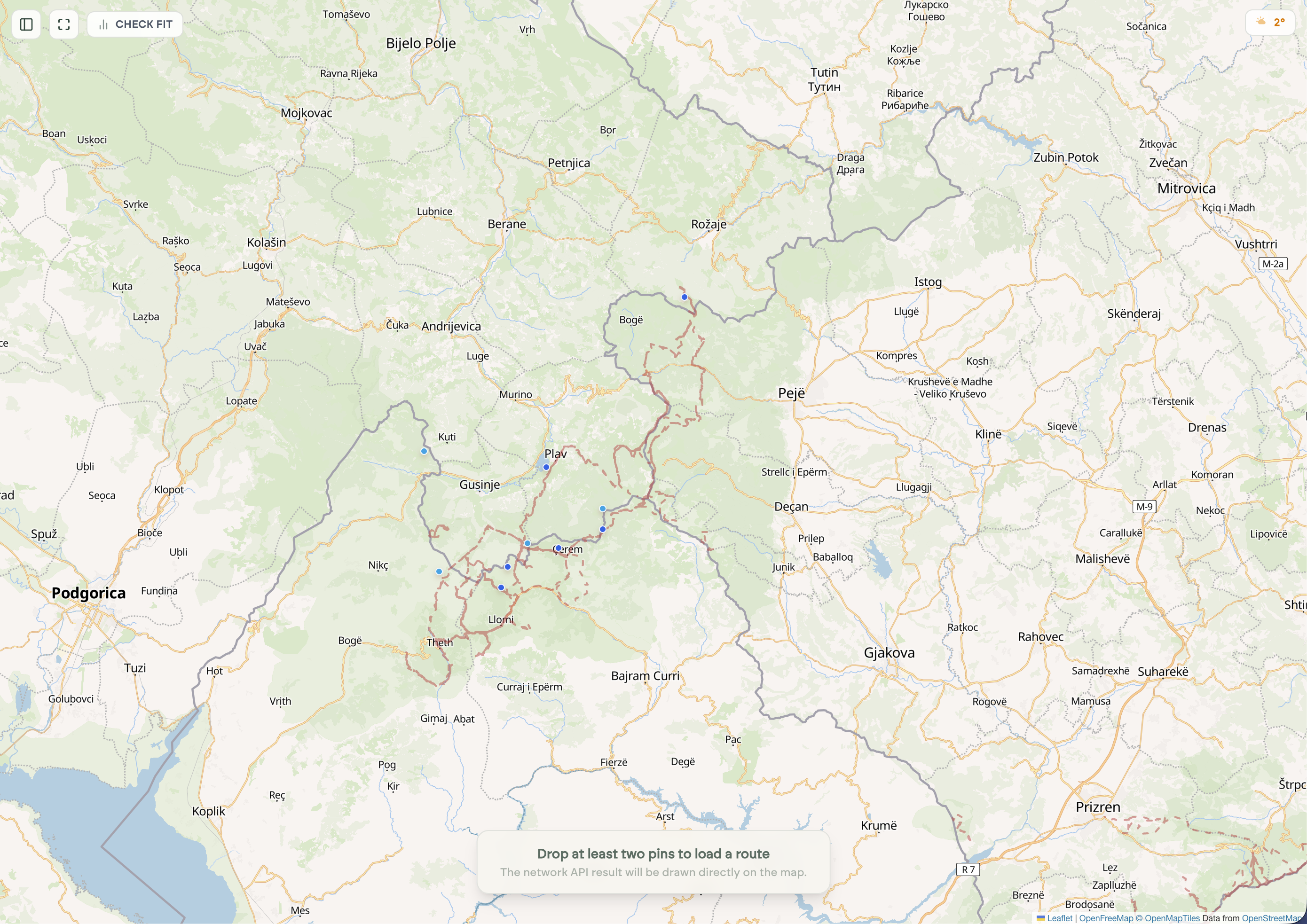 Shtegtimi Route Planner Interface
